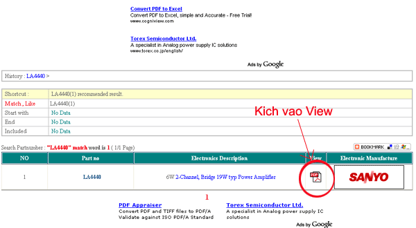 Kích vào hình ảnh View để xem datasheet